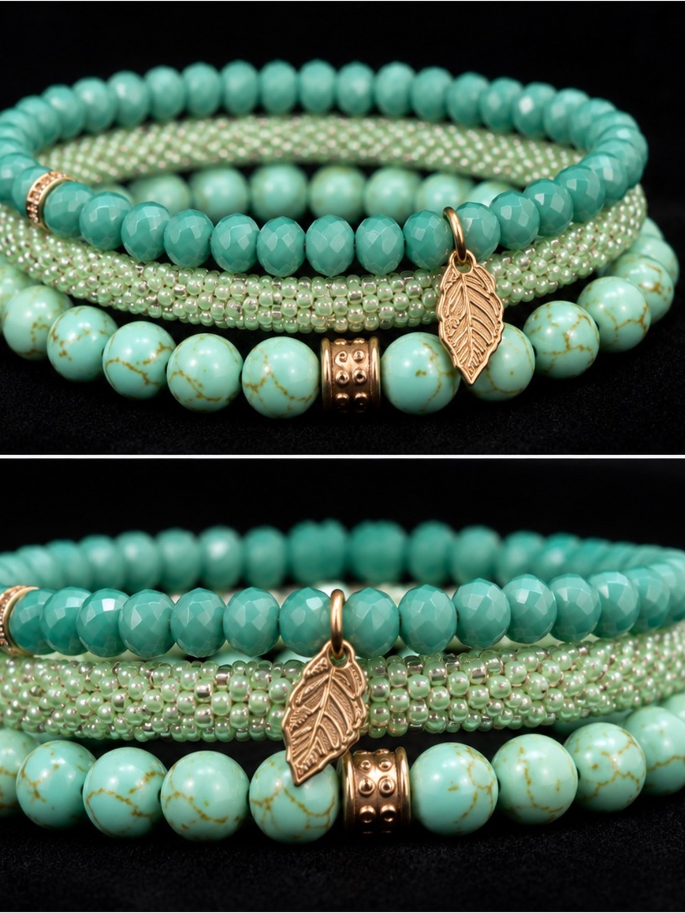 Boho Turquoise & Mint Bracelet Stack Set | Stretch Beaded Layered Bracelets